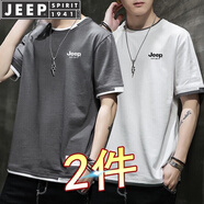 JEEP SPIRIT吉普短袖T恤男半袖上衣男士半截袖夏季體恤休閑服打底衫時(shí)尚潮流 深灰+杏色 M （100斤以內(nèi)）