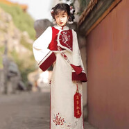 漢虞葵新款明制漢服女冬季原創(chuàng)國(guó)風(fēng)過(guò)年對(duì)襟衫外套漢元素改良古裝馬面裙 新年戰(zhàn)袍    旗袍+比甲（2件套） L