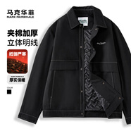 馬克華菲【加棉加厚】翻領(lǐng)夾克男24秋冬明線立體分割夾棉保暖休閑外套棉服 001黑色 加厚 舒適版 M