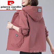 皮爾卡丹（pierre cardin）中年媽媽裝連帽短外套女春秋新款休閑大碼寬松洋氣減齡夾克 皮粉色 3XL 145-160斤