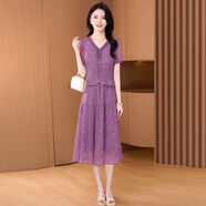 斐特瑪【紫色顏色】高端名媛雪紡紗料超火女連衣裙假兩件套新款腰裙夏季 紫色 2XL 適合【126斤-135斤】