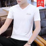 吉普（JEEP）新疆純棉2025新款夏季短袖t恤男士T恤修身V領潮流冰絲夏裝上衣服 M7202白色 L