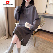 皮爾卡丹（pierre cardin）中長(cháng)款過(guò)膝長(cháng)袖連衣裙女秋季2025新款寬松慵懶風(fēng)開(kāi)叉連帽衛衣裙子 900-深灰色(薄款) 3XL (建議170-190斤)