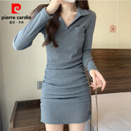 皮爾卡丹（pierre cardin）打底包臀裙女黑色針織內(nèi)搭春秋大·碼胖m·m修身顯瘦收腰polo連衣裙 灰色 【超仙溫柔系/很辣超辣/輕 S 【韓劇女主穿搭鹽系炸街in】