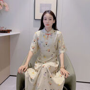 斐莉玥【3491人收藏】棉綢連衣裙女夏日收腰薄款甜美碎花V領(lǐng)清涼人造棉 小仙女(旗袍) 均碼 身高150-162cm裙長(zhǎng)120cm