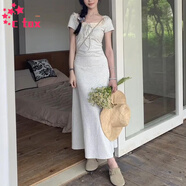 CTOX法式方領(lǐng)連衣裙女夏季2025新款小個(gè)子修身顯瘦氣質(zhì)長輕熟風(fēng)連身裙 燕麥灰長裙 M 90-105斤