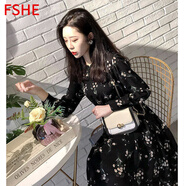 FSHE復(fù)古碎花雪紡連衣裙女春夏季2025新款韓版打底長袖中長款長裙子 白色碎花_YZ.A114 2XL _125-135斤