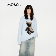 MO&Co.毛衣含綿羊毛羊駝毛馬海毛粗紡毛絨小熊圖案慵懶寬松摩安珂 愛麗斯藍(lán)色 S 160