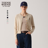 Teenie Weenie小熊針織開(kāi)衫2025年春夏新款圓領(lǐng)休閑基礎長(cháng)袖毛衣外套女空調衫 燕麥色 L