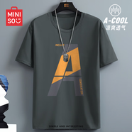 名創(chuàng)優(yōu)品（MINISO）夏季冰絲短袖男百搭體恤衫涼感透氣男款寬松運(yùn)動(dòng)男士速干t恤 深灰(大傾斜字母) 4XL (體重205-230斤左右)
