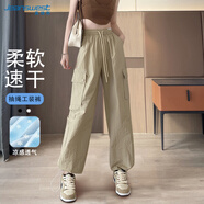 真維斯（JEANSWEST）休閑褲女秋季潮流速干大口袋寬松百搭直筒工裝褲女卡其L