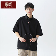 TONCYGES歌頌短袖Polo衫男領(lǐng)口字母刺繡2025夏季款日系寬松純棉半袖T恤 黑色 M