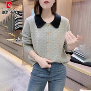 皮爾卡丹（pierre cardin）大碼時(shí)尚拼色娃娃領(lǐng)長(cháng)袖外套針織衫胖MM女裝春季新款顯瘦開(kāi)衫毛衣 圖片色【韓系氛圍感/絕美/溫柔風(fēng) M (建議100斤以?xún)?