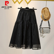 皮爾卡丹（pierre cardin）女裝夏季顯瘦歐根網(wǎng)紗梨形身材半身裙微胖mm高腰遮肚子a字 黑色【a字半身裙/裙子半身裙/半 3XL 建議154-172斤