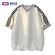GENIOLAMODEV領(lǐng)T恤男夏季短袖T恤休閑冰絲內(nèi)搭上衣薄款打底衫 米杏 S