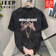吉普（JEEP）水洗做舊短袖t恤男夏季2025新款ins潮牌美式復古休閑百搭寬松上衣 【3083-手握項鏈】水洗黑 90-110斤 M
