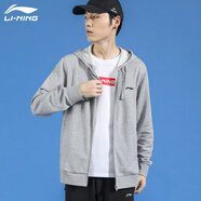李寧（LI-NING）外套男春秋連帽衛(wèi)衣春秋季男女同款新品寬松休閑針織開(kāi)衫運(yùn)動(dòng)外套 淺花灰（連帽款-口袋無(wú)拉鏈） XL