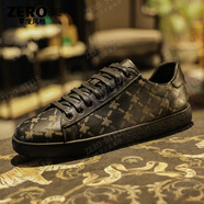 零度風格·ZERO STYLE輕奢男鞋潮牌春秋季新款男士運動休閑鞋小蜜蜂高級感歐洲站小白鞋 黑色 【品牌男鞋】 38
