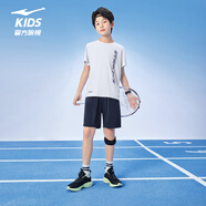 鴻星爾克（ERKE）童裝男大小童運動套裝兒童夏季五分褲短袖套裝正白170