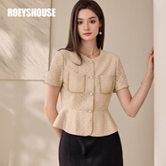 ROEYSHOUSE羅衣法式蕾絲收腰短外套女2025夏季新款杏色修身荷葉擺上衣11908 杏色 2XL