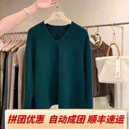 鄂爾草原鄂爾多羊絨衫女100羊絨歐洲站V領(lǐng)羊毛衫女純羊毛套 墨綠色 2XL