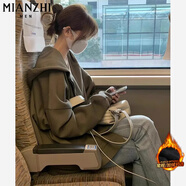 棉致美式復古慵懶風(fēng)連帽開(kāi)衫衛衣短外套女春秋冬季新款加絨寬松顯瘦 灰綠色【030常規高品質(zhì)28.5】 L 110-125斤