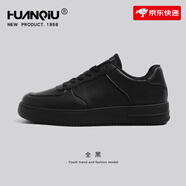 環(huán)球（HUANQIU）百搭小白鞋男款2024秋冬新款空運(yùn)動(dòng)男鞋子冬季厚底休閑板鞋 黑色 35 女款