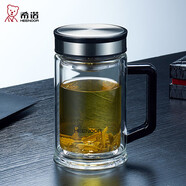 希諾雙層玻璃杯男家用商務辦公水杯帶手柄泡茶杯子XN-9005 420mL