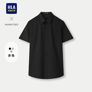 海瀾之家（HLA）短袖襯衫男夏25新輕商務(wù)經(jīng)典系列休閑襯衫男 黑色31 M 170/88A 推薦137~148斤