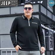 JEEP SPIRIT春秋季新款大碼男士翻領(lǐng)長(cháng)袖t恤胖子薄款純棉肥佬加肥加大POLO衫 黑色 H款 2XL -160-190斤