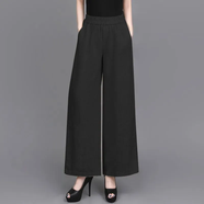 妙中意棉麻休閑褲女2025秋冬季新款闊腿寬松顯瘦遮肉薄款褲女高腰長(cháng)褲子 黑色 2XL 【131-145斤]