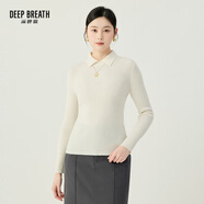 深呼吸DEEP BREATH女裝坑條打底純羊毛針織衫女A301124 奶油白 XL (5碼)