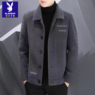 花花公子（PLAYBOY）新款男士毛呢大衣短款秋冬季呢子外套男加厚夾克上衣高檔休閑風(fēng)衣 個(gè)性灰 XL 建議115斤-130斤