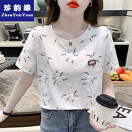 珍韻緣白色短袖t恤女夏裝2024新款時(shí)尚洋氣內(nèi)搭打底衫女士體恤上衣 白色 XL(建議120-135斤)