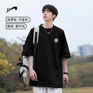 貴人鳥240g重磅純棉短袖T恤男士夏季寬松休閑黑色男生長(zhǎng)袖運(yùn)動(dòng)上衣服男 黑色 L