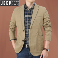 JEEP SPIRIT西裝男棉彈力春秋季新款工裝休閑大碼外套男中長(cháng)款便服單西小西裝 卡其 L