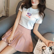 凡摩喬粉色短袖T恤女2025韓版修身圓領(lǐng)黑白體恤上衣 白色(026紅寶石) M 喜歡修身建議拍小一碼
