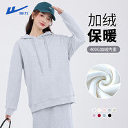 回力復(fù)合羊羔絨加絨連帽衛(wèi)衣女2024年冬季女裝新款時(shí)尚舒適百搭上衣 奧粒絨款：麻灰-純色 L