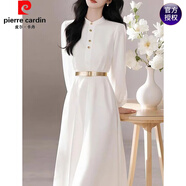 皮爾卡丹（pierre cardin）白色雪紡長(cháng)袖連衣裙女春秋2025新款春裝氣質(zhì)收腰顯瘦打底法式裙子 白色 M [95-105斤]