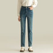 夢舒雅夢舒雅顯腿長褲子復(fù)古藍(lán)女士牛仔褲高腰春季修身顯瘦小直筒鉛筆褲 藍(lán)色 29