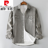 皮爾卡丹（pierre cardin）新款棉柔軟外搭長(zhǎng)袖牛仔襯衫男青年商務(wù)休閑牛仔衣寬松休閑外套 淺灰 2XL