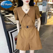 A 21 FUNB工裝連體短褲女夏2025新款韓版寬松感洋氣減齡時(shí)尚顯瘦連體衣 駝色連體褲(版) S