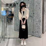 唐菓蜜新款連衣裙女2025春夏女裝韓版時(shí)尚百搭防曬衣吊帶裙顯瘦套裝裙子 黑色吊帶裙 XL