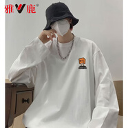 雅鹿純棉長(cháng)袖T恤男港風(fēng)潮牌寬松圓領(lǐng)夏季薄款體恤棉T潮流男女同款 127款白色-純棉 2XL 【建議體重140-160斤】