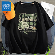真維斯（Jeanswest）純棉短袖T恤男春夏季休閑潮牌個性字母印花學(xué)生胖子寬松上衣半袖 黑色(露營日記) L /175(體重120-140斤左右)