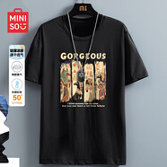 名創(chuàng)優(yōu)品（MINISO）速干t恤男薄款運動透氣吸汗冰絲涼感體恤汗衫百搭防曬圓領(lǐng)短袖男 黑色(金色埃及) 2XL 185(體重160-180斤左右)
