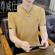 尊威仕（ZUNWEISHI）短袖男款2025新款針織T恤夏季高端修身冰絲上衣休閑體恤衫t 卡其色. 374 XL 180 (135-150斤)
