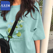 真維斯（JEANSWEST Z+）短袖女2025新款春夏純棉半袖t恤胖mm大碼寬松休閑時(shí)尚男女款半袖 豆綠（夏日檸檬） XL （110-130斤）