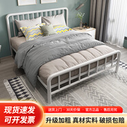 L&S 床鐵藝床歐式鐵架床時尚雙人床簡約臥室出租房宿舍龍骨床架 YC09 白色1.2*2m（質量升級）