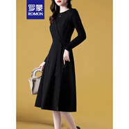 羅蒙時尚連衣裙春秋冬季2023新款女裝中長款長袖氣質(zhì)秋裝背心裙子套裝 黑色 M 推薦 85-100斤